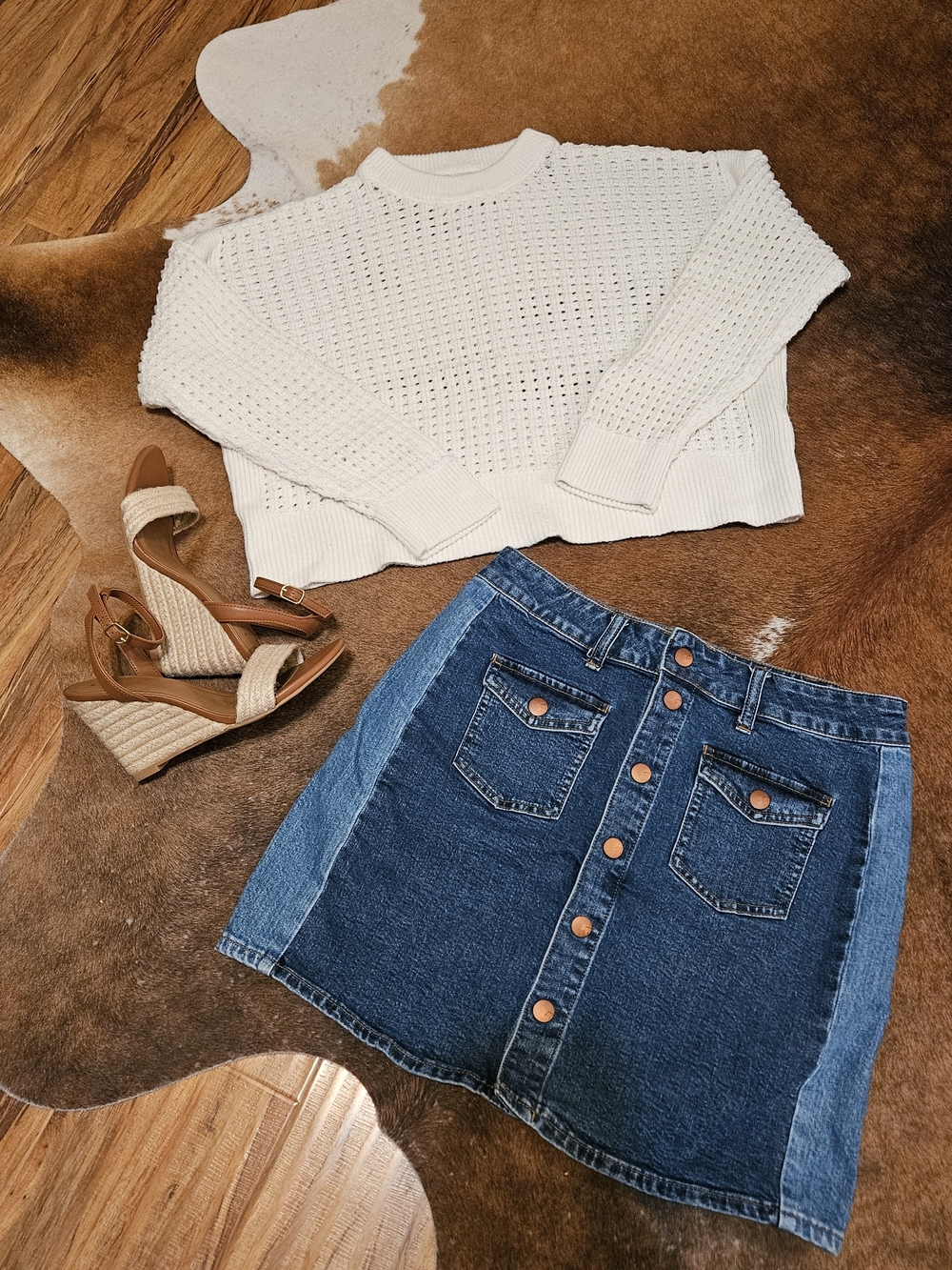 Madewell Denim Skirt & Old Navy Cream Sweater 29 8 Medium